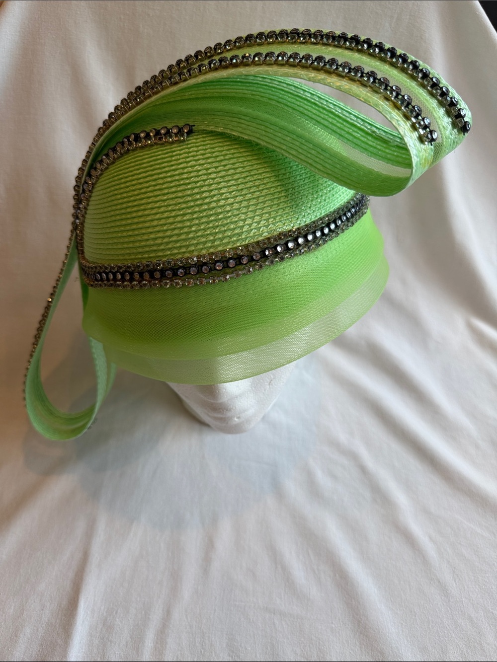 Bright Lime Green Rhinestone Trim Women's Fascinator Hat